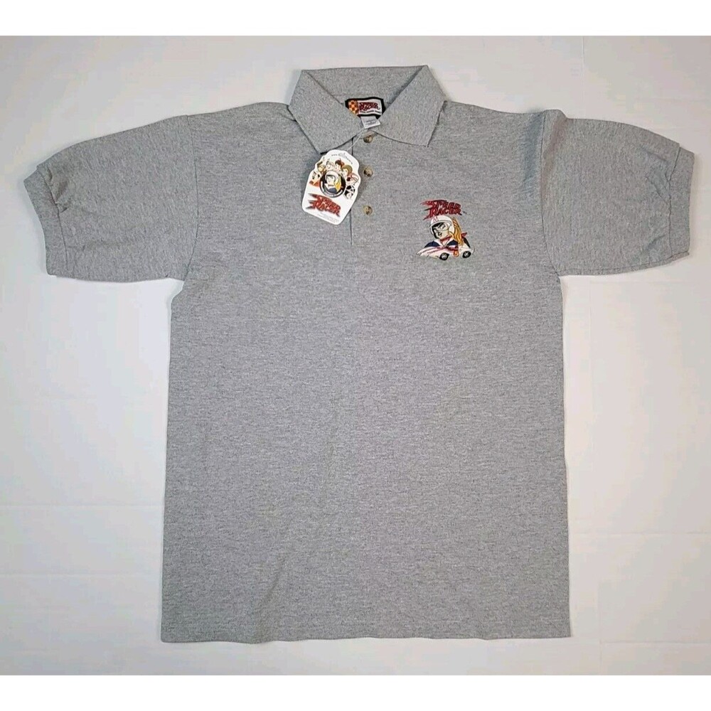 Speed Racer Polo Gray Mens Small Anime Deadstovk W/Tags Vintage Y2K Embroidered